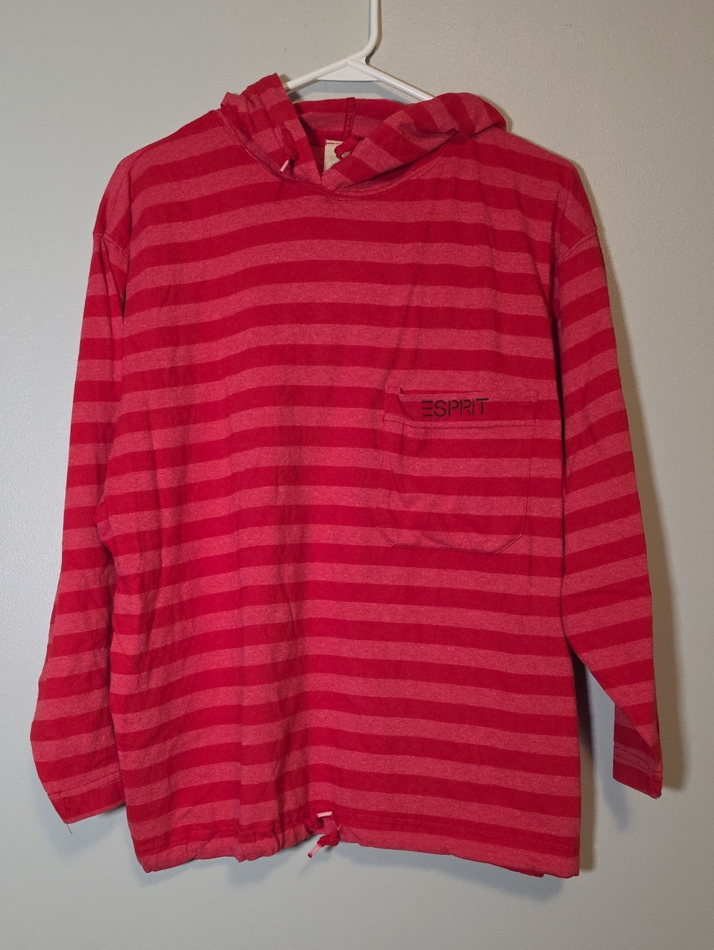 Vintage Esprit Red and Pink Striped Hooded Long Sleeve Top